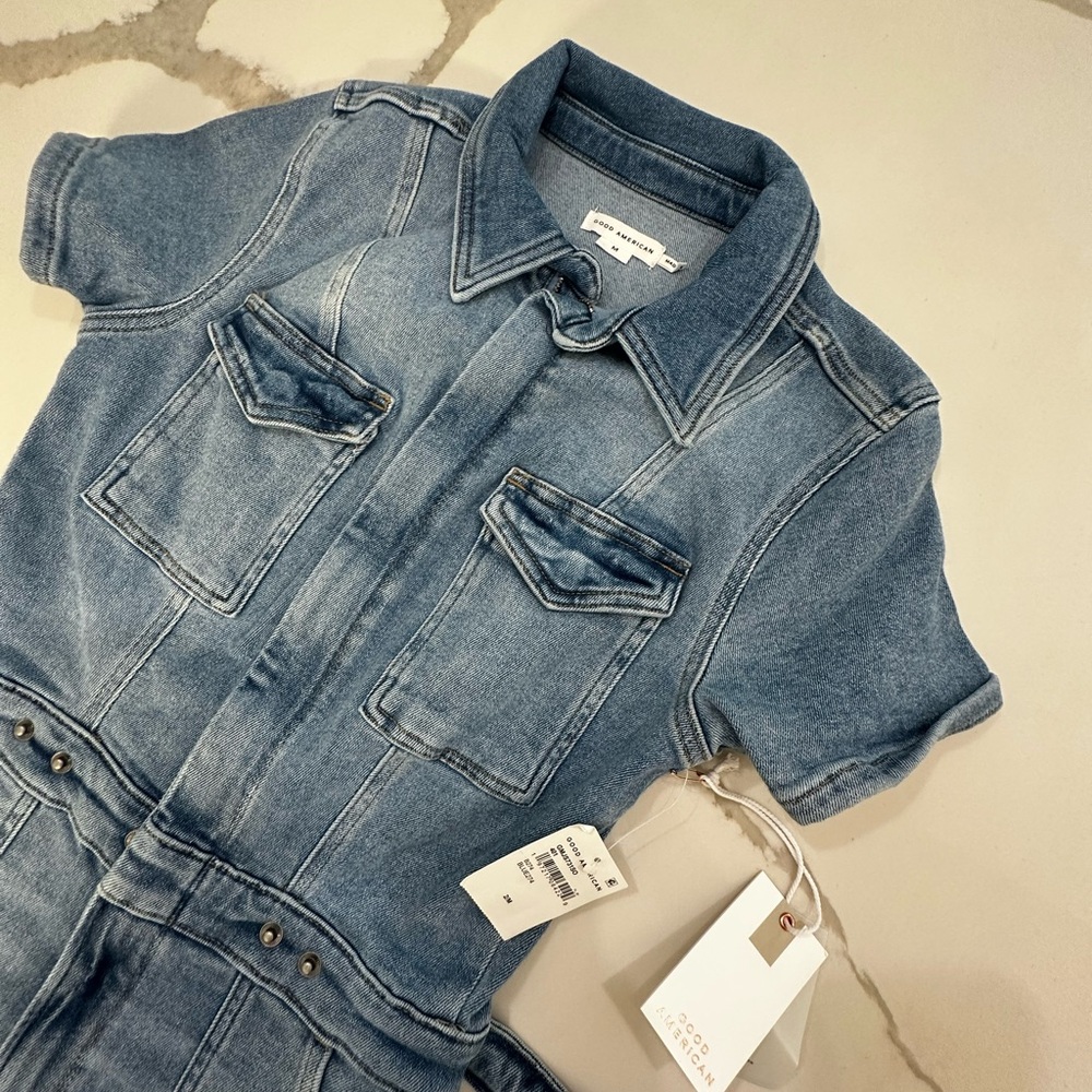 Anthro Good American Fit For Success Jumpsuit Blue Denim 274 - Picture 4 of 8